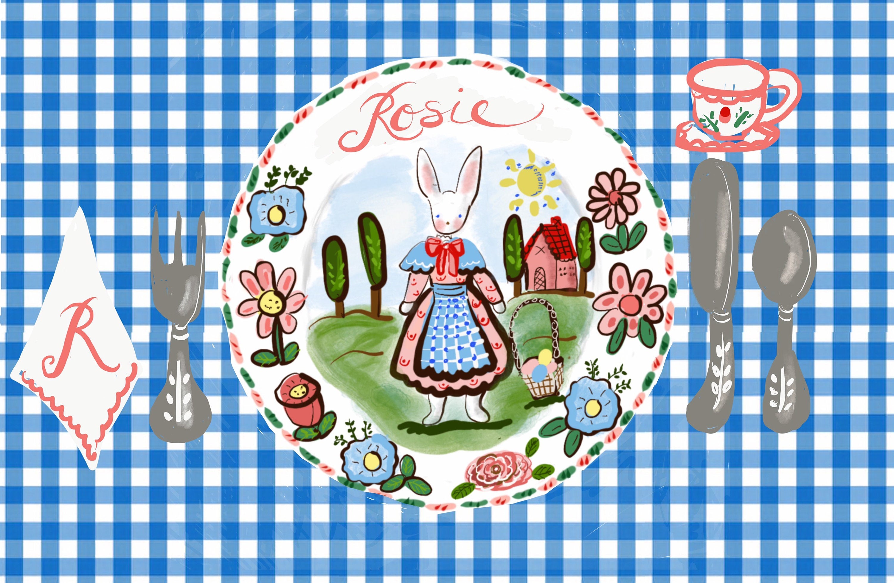Bunny Gingham Placemat (personalized) - Tricia Lowenfield Design
