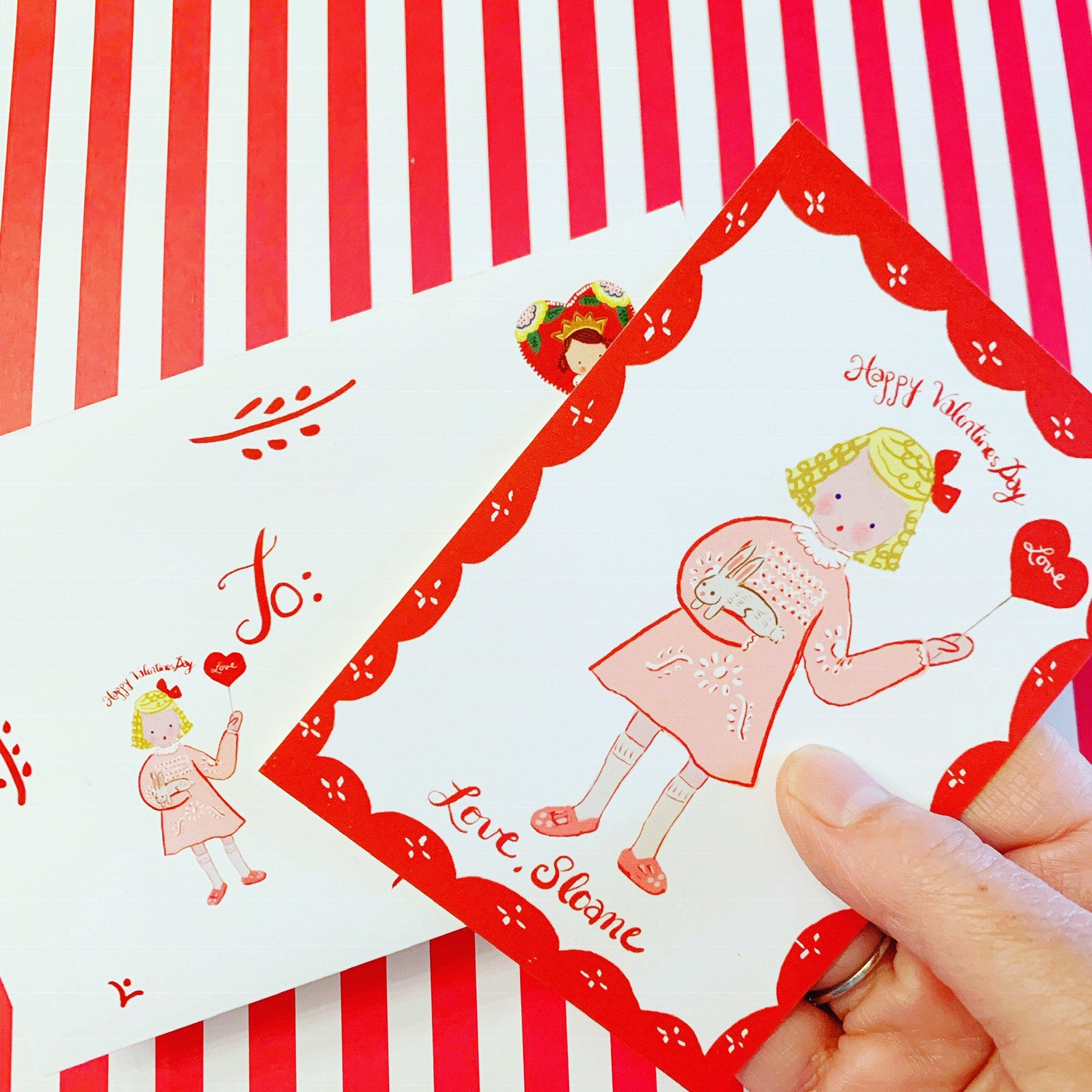 Valentine Cards-Pink dress with Red Flower Pattern