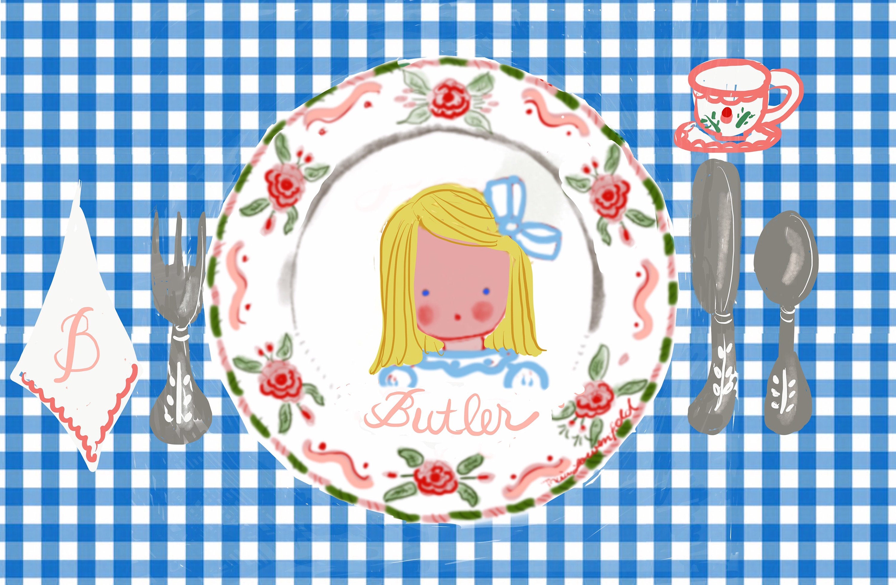 Laminated Placemat - Pink Gingham Girl Birthday - Tricia Lowenfield Design