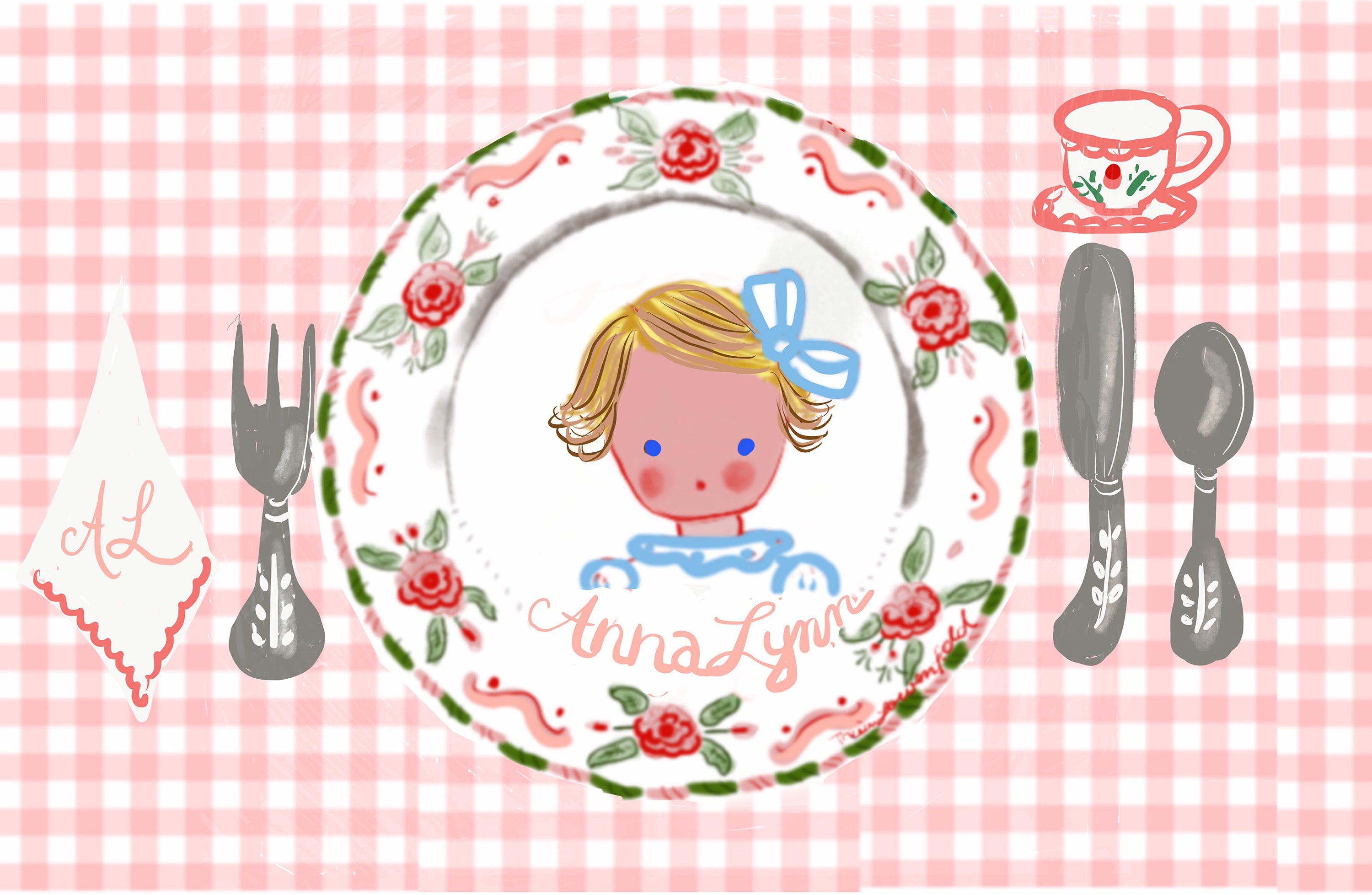 Laminated Placemat - Pink Gingham Girl Birthday - Tricia Lowenfield Design