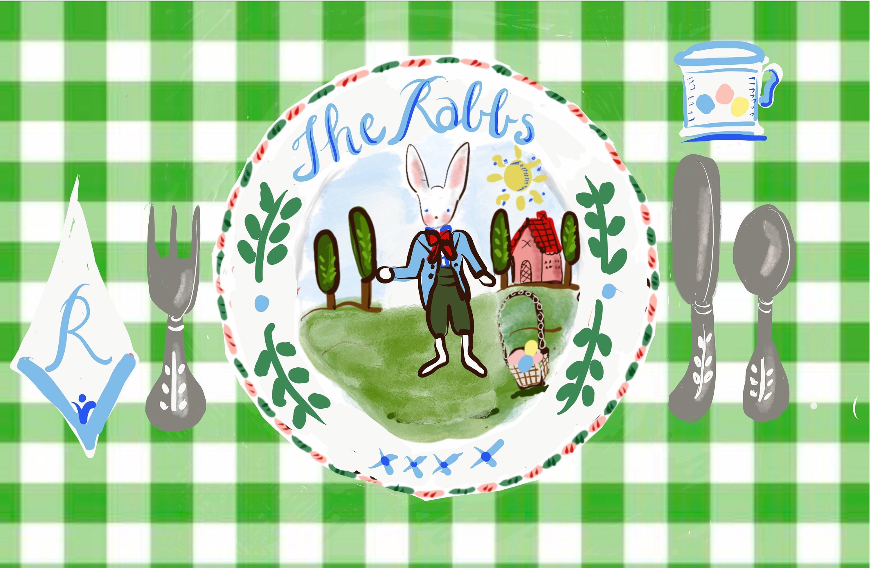 Bunny Gingham Placemat (personalized) - Premium  from Tricia Lowenfield Shop 