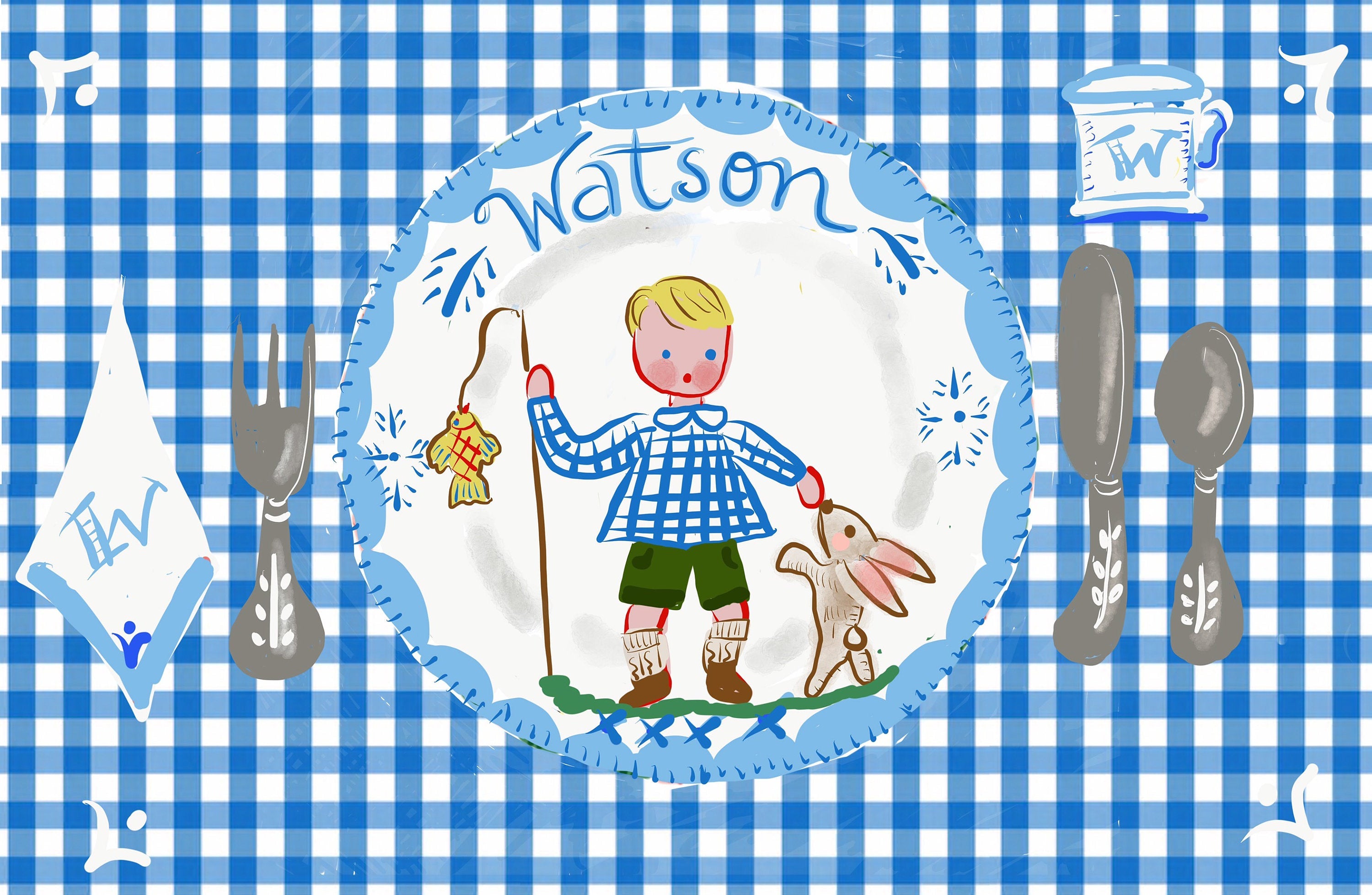 Laminated Placemat - Boy with Balloons and Dog - Premium  from Tricia Lowenfield Shop 