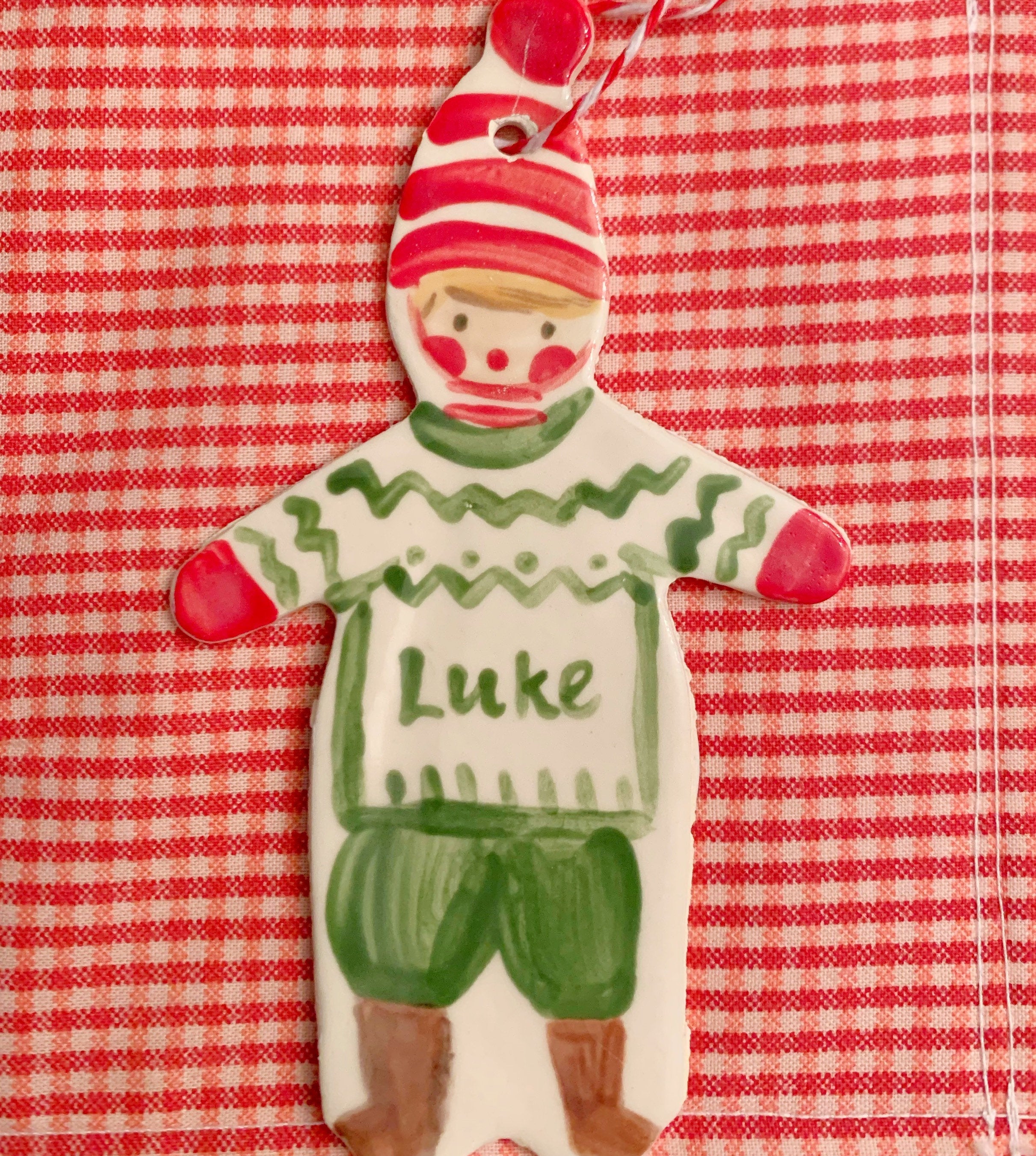 Christmas Boy Ornament - green - Tricia Lowenfield Design