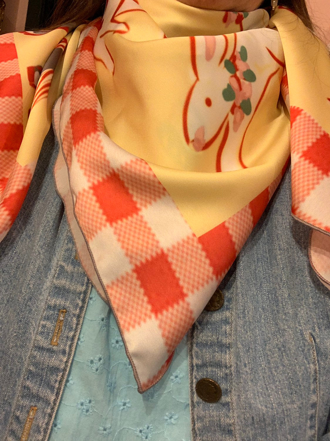 Large Silk Whimsical Scarf - Blue Bunnies - Premium  from Tricia Lowenfield Shop 