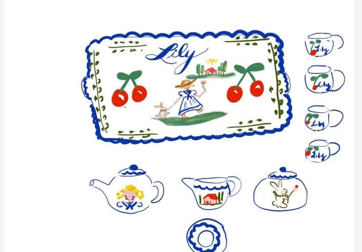 Childs Tea Set, Personalized,Hand Painted Tea Set, Gift for Girl, Personalized