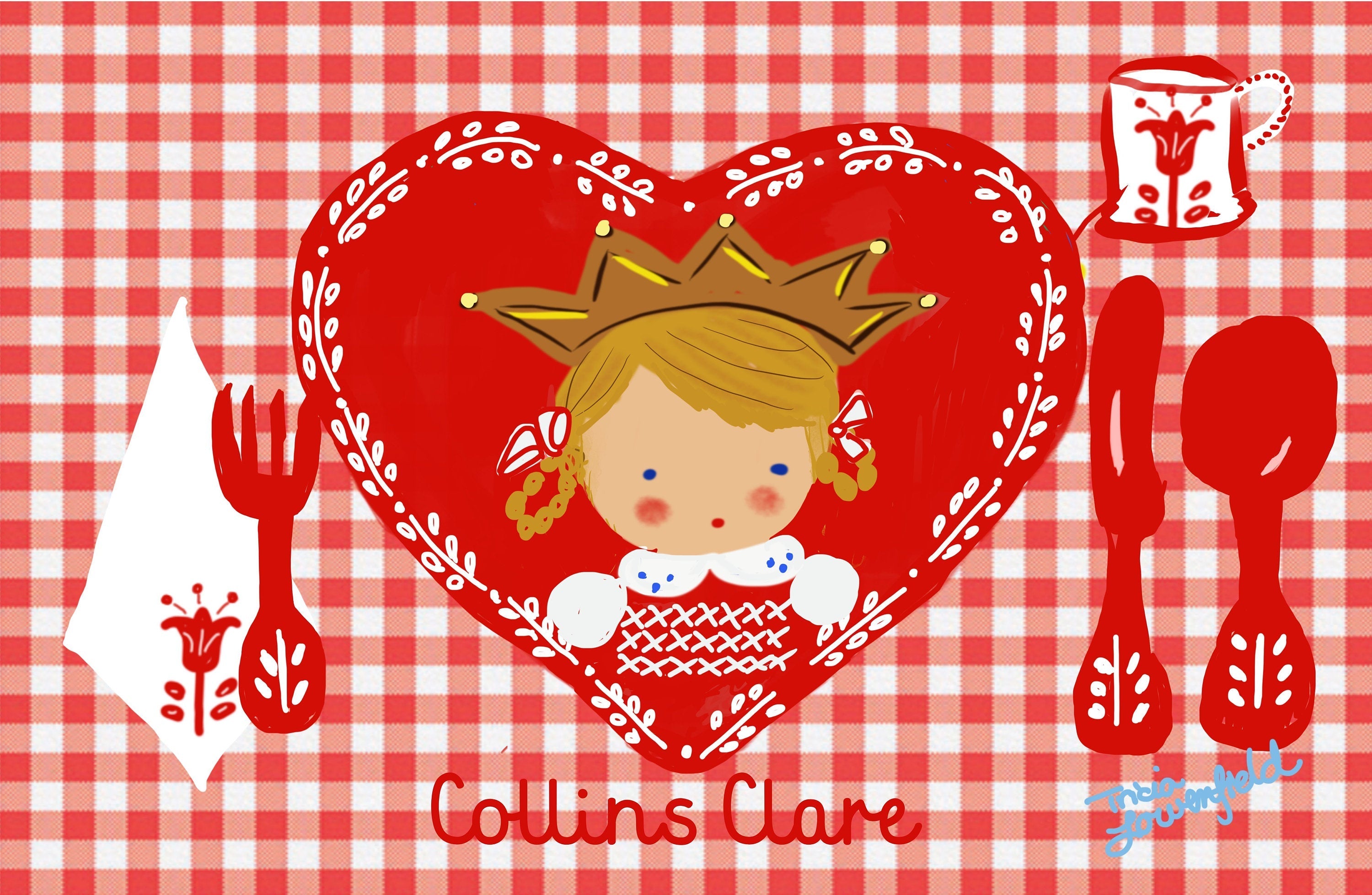 Laminated Placemat - Heart Girl with Crown - Premium  from Tricia Lowenfield Shop 