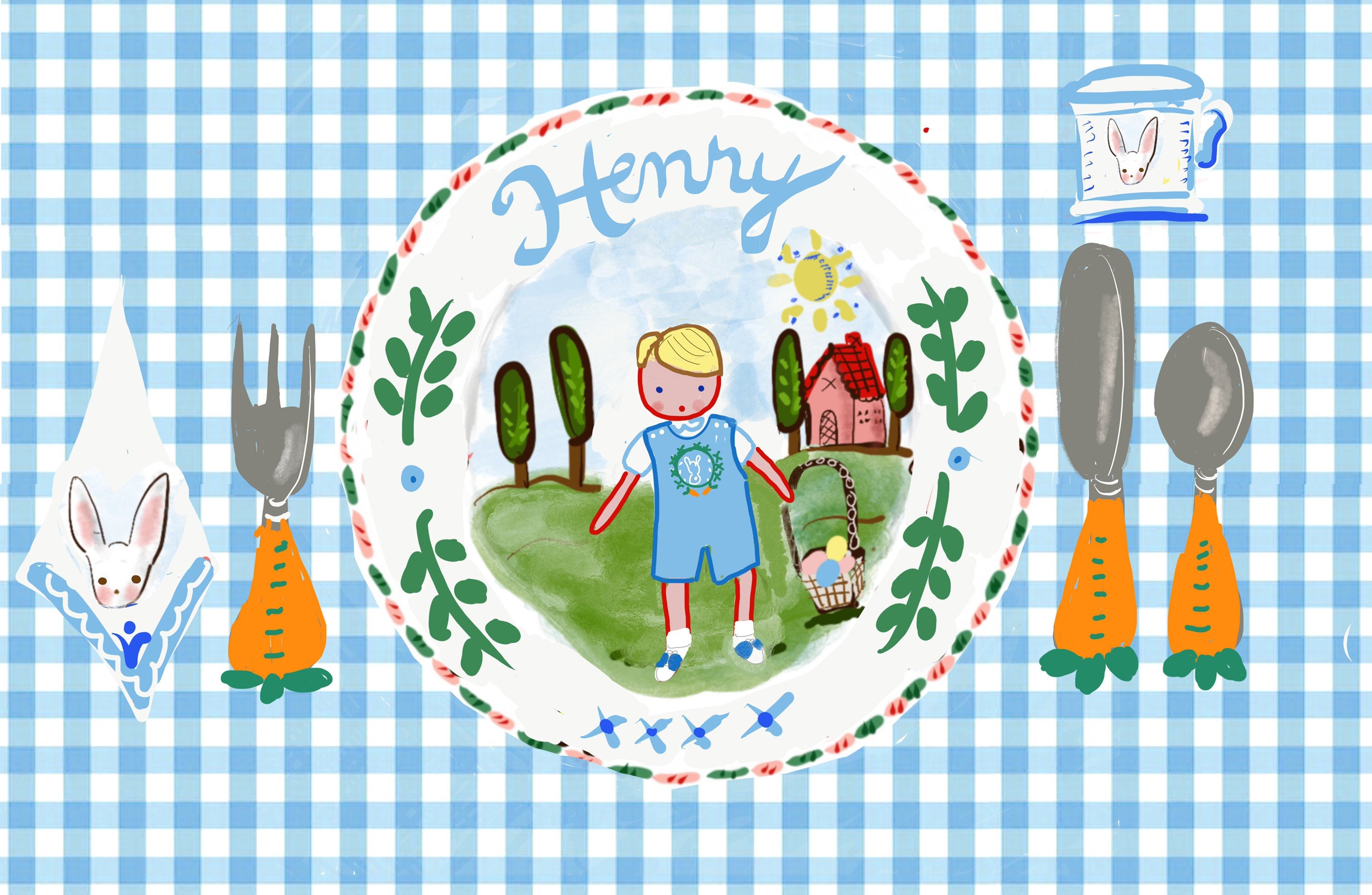 Laminated Placemat - Clover Bunny Girl - Tricia Lowenfield Design