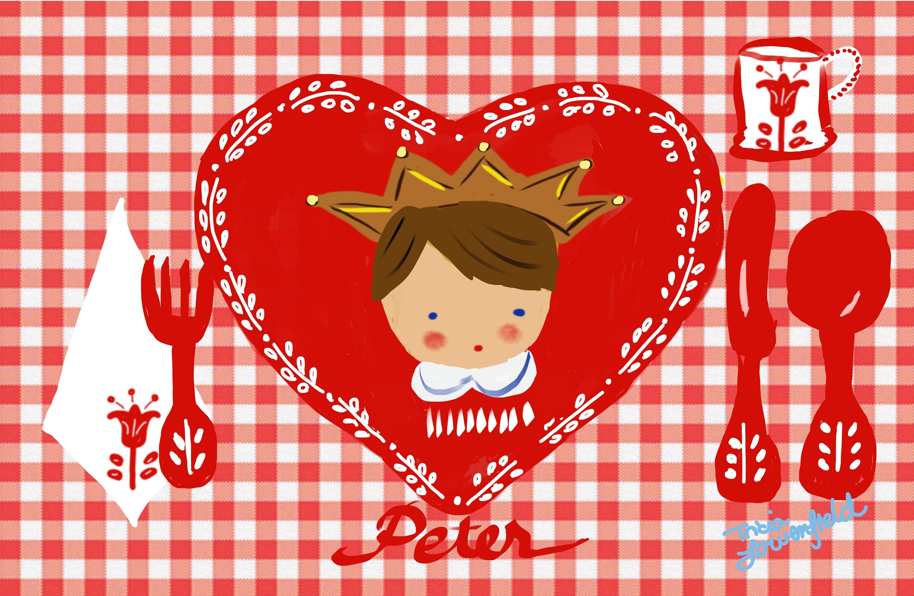 Laminated Placemat - Heart Boy with Crown - Tricia Lowenfield Design