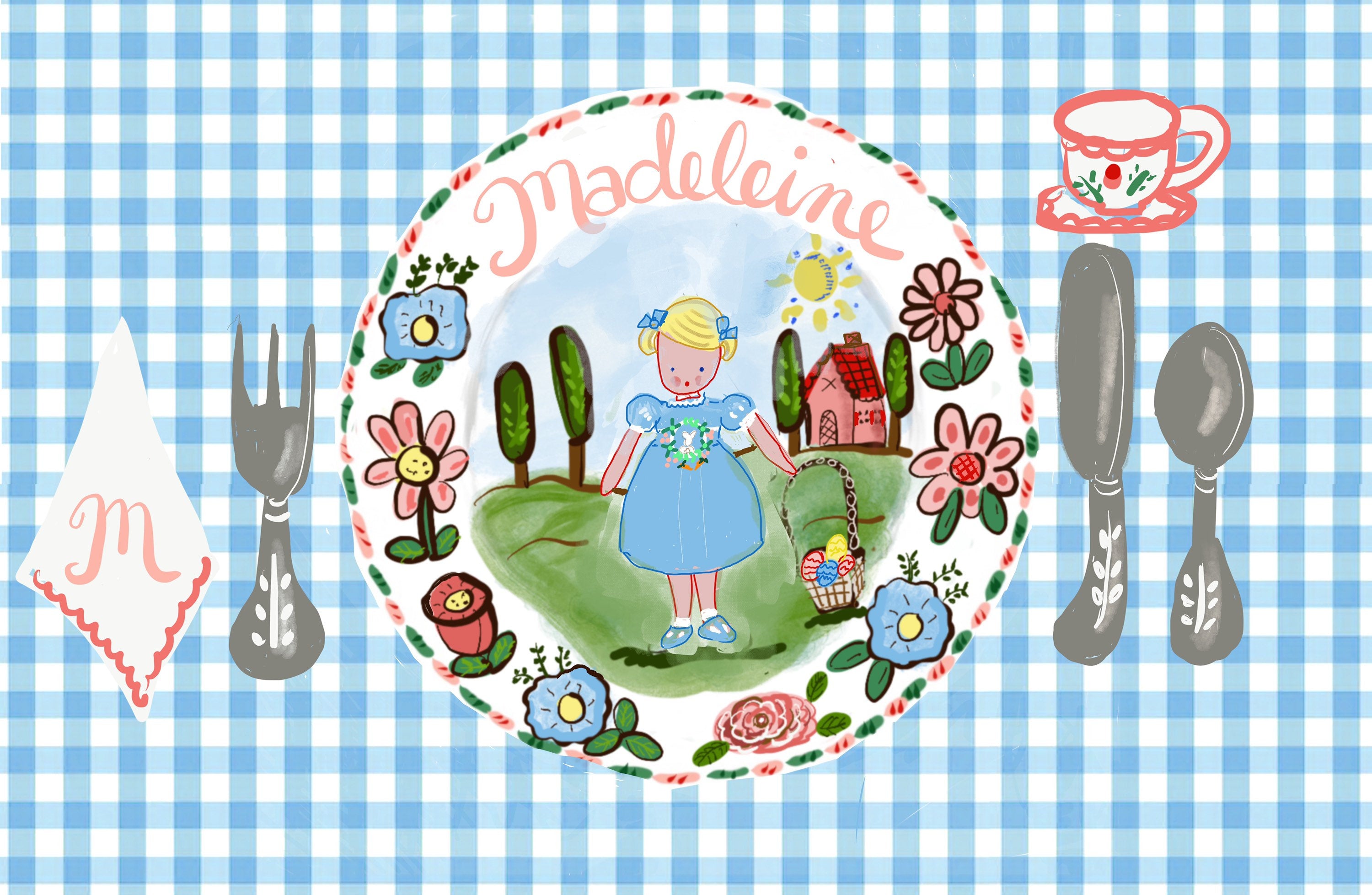 Laminated Placemat - Clover Bunny Girl - Tricia Lowenfield Design