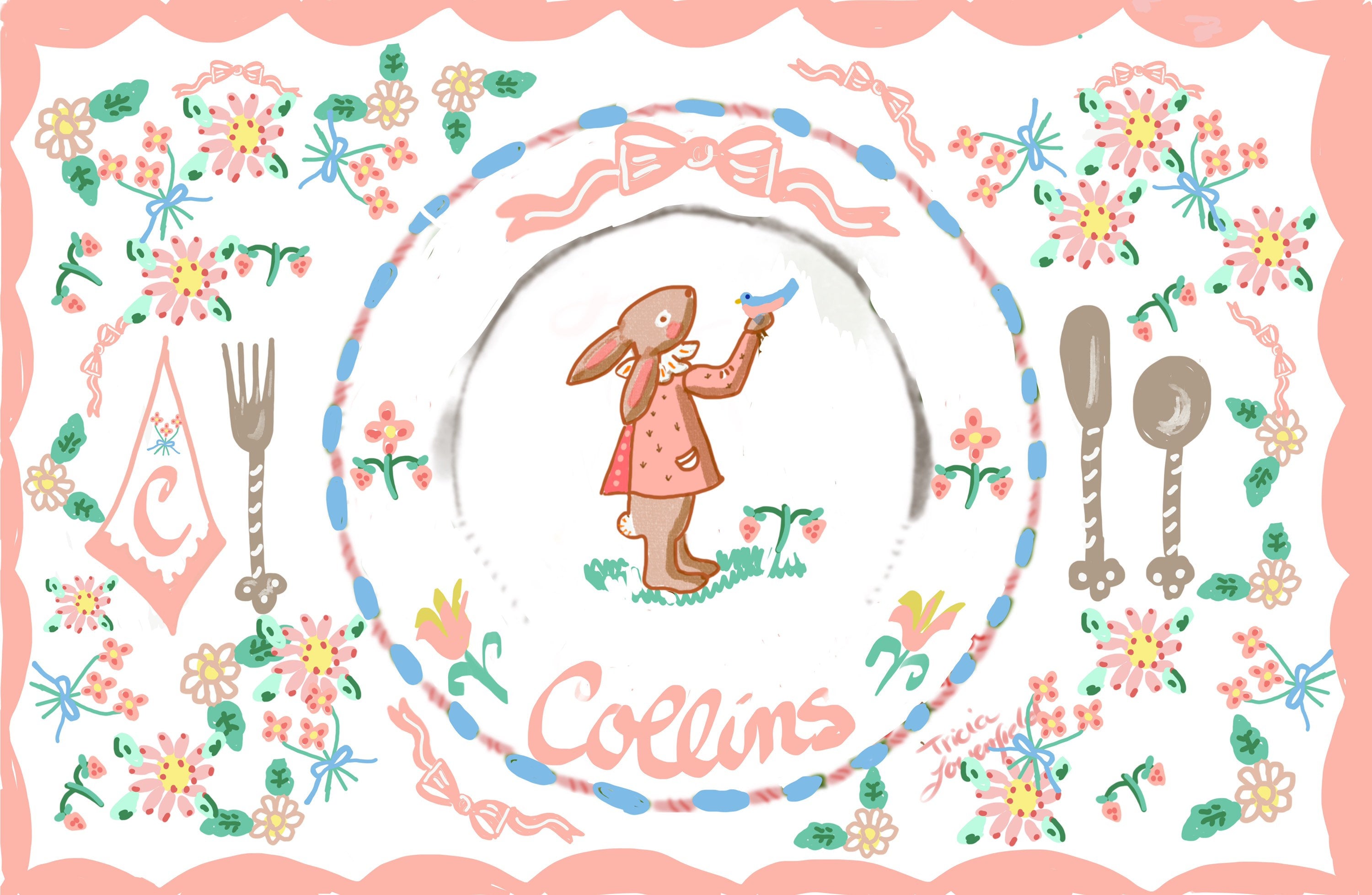 Bunny with Bird Laminated Placemat - Premium  from Tricia Lowenfield Shop 