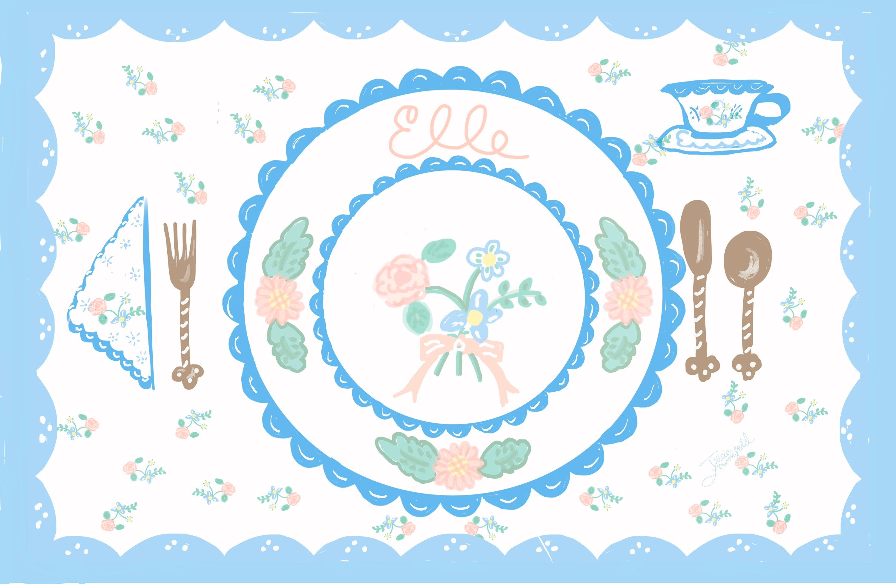 Laminated Placemat - Pastel Tiny Roses (Collaboration with Born on Fifth) - Tricia Lowenfield Design