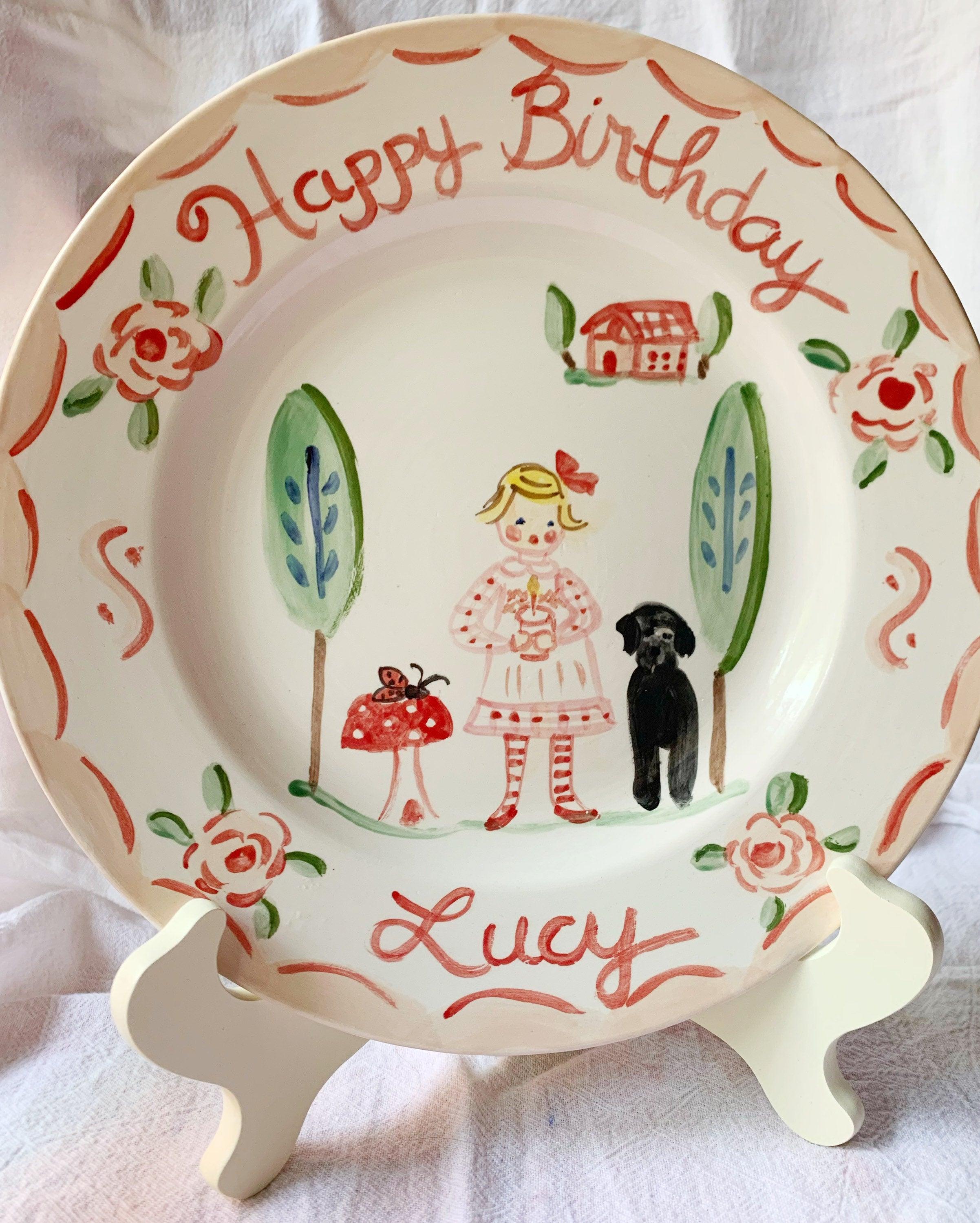 Birthday Plate - Mushroom and Black Dog - Tricia Lowenfield Design
