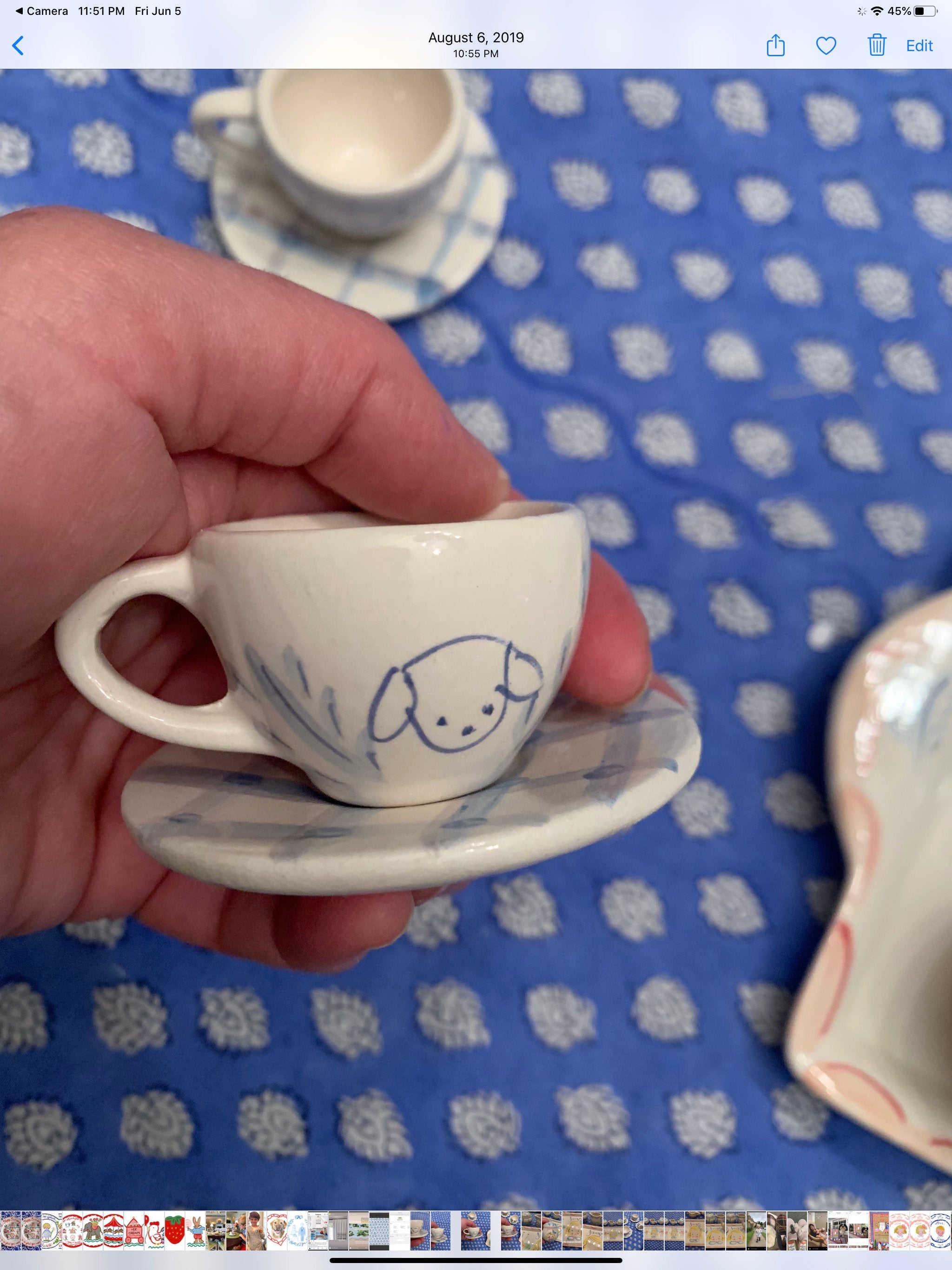 Childrens Tea Set, Blue Gingham tea Set,Personalized,Hand Painted Tea Set, Gift for Girl