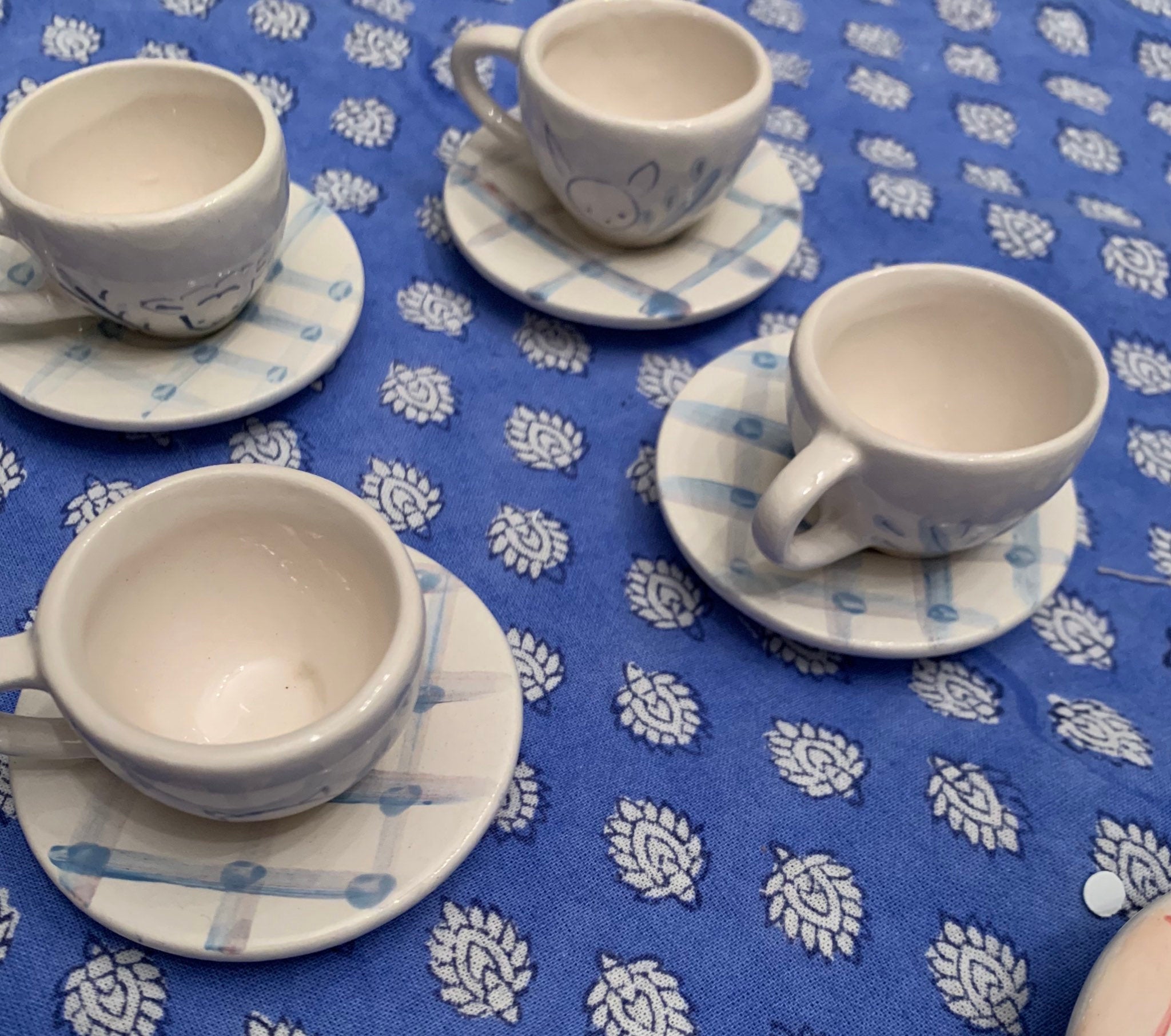 Childrens Tea Set, Blue Gingham tea Set,Personalized,Hand Painted Tea Set, Gift for Girl
