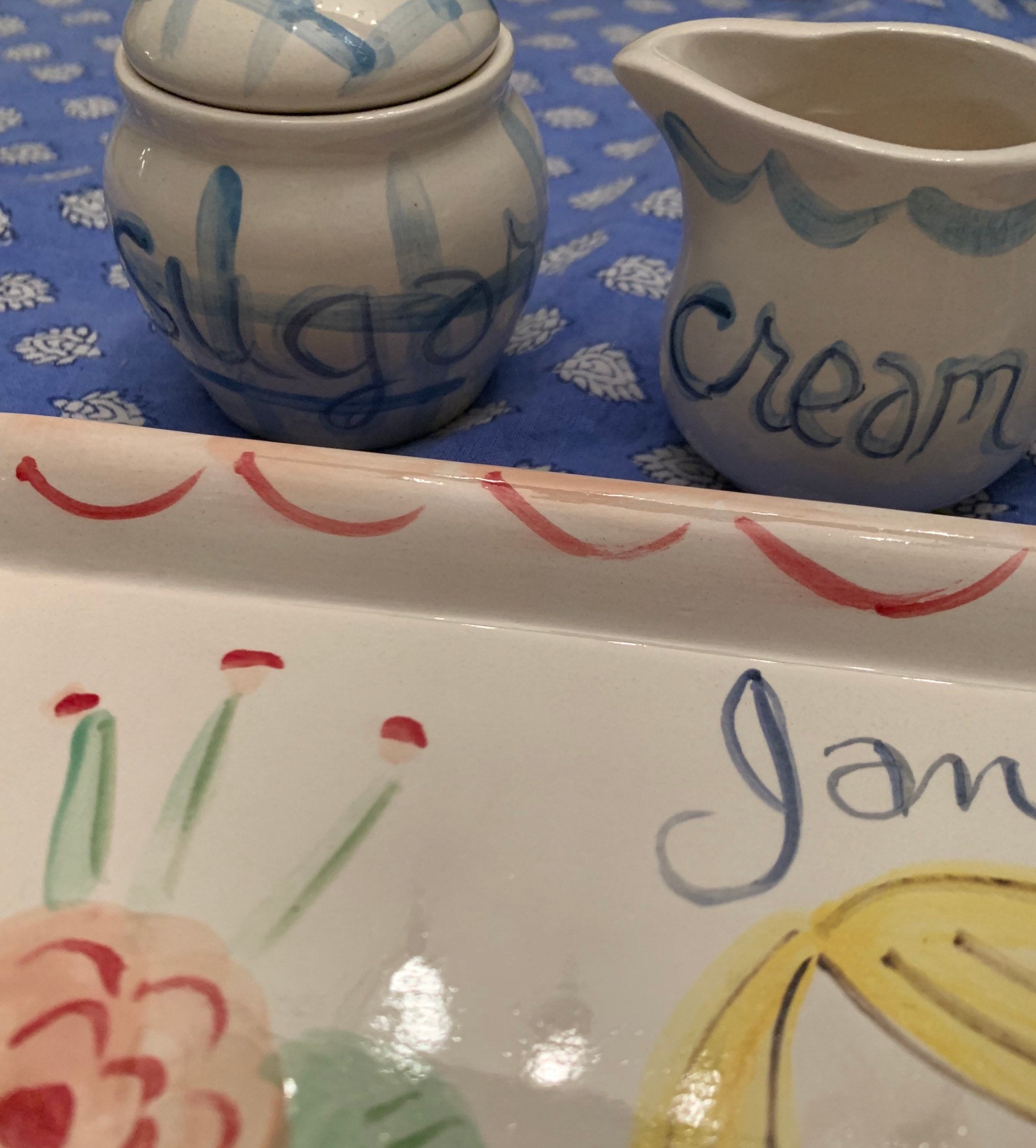 Childrens Tea Set, Blue Gingham tea Set,Personalized,Hand Painted Tea Set, Gift for Girl