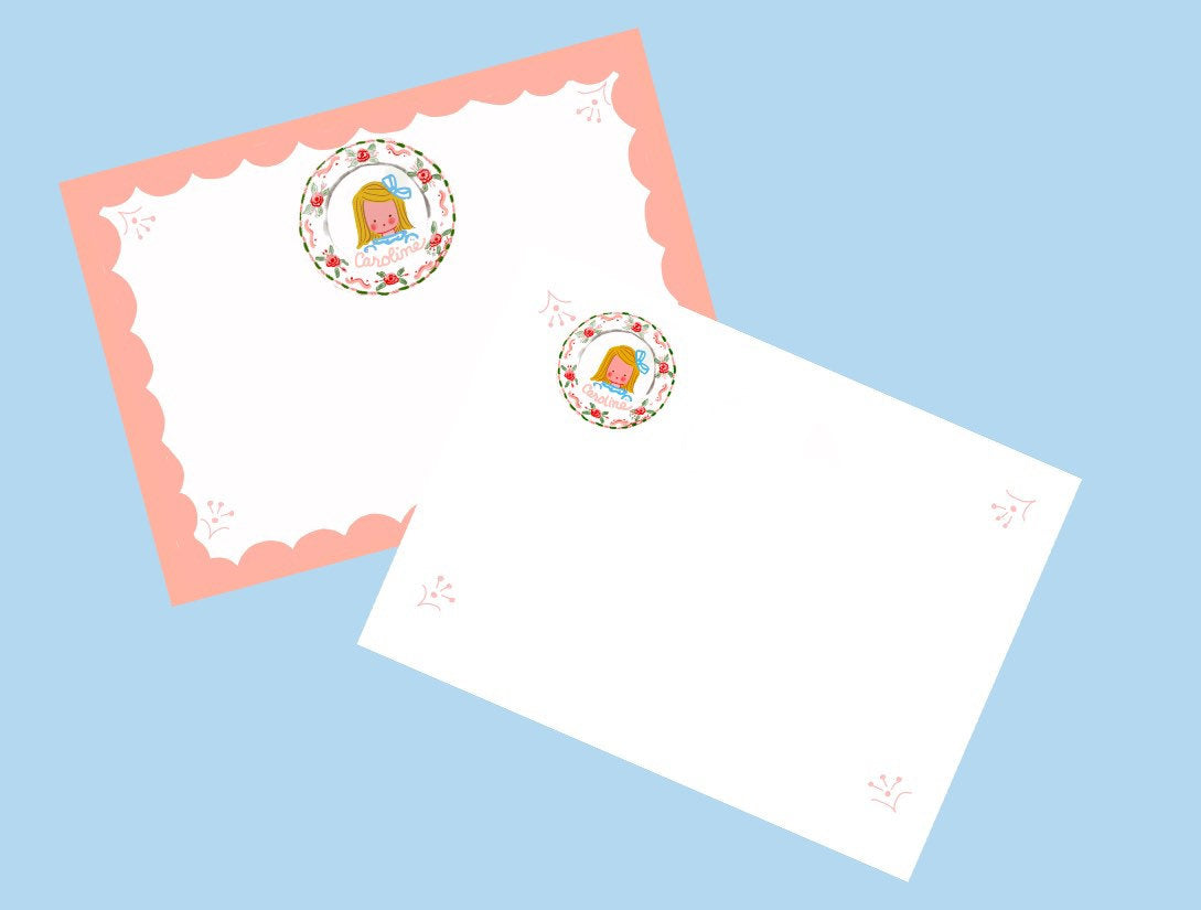 Personalized Notecards with Envelopes - Pink Scallop Girl - Tricia Lowenfield Design