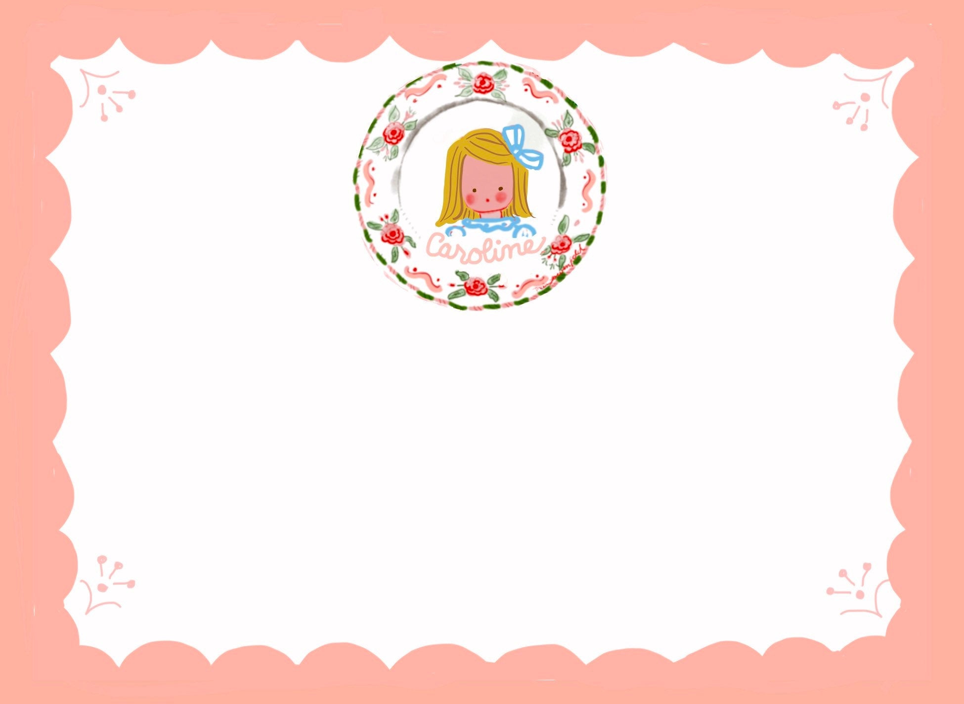 Personalized Notecards with Envelopes - Pink Scallop Girl - Premium  from Tricia Lowenfield Shop 