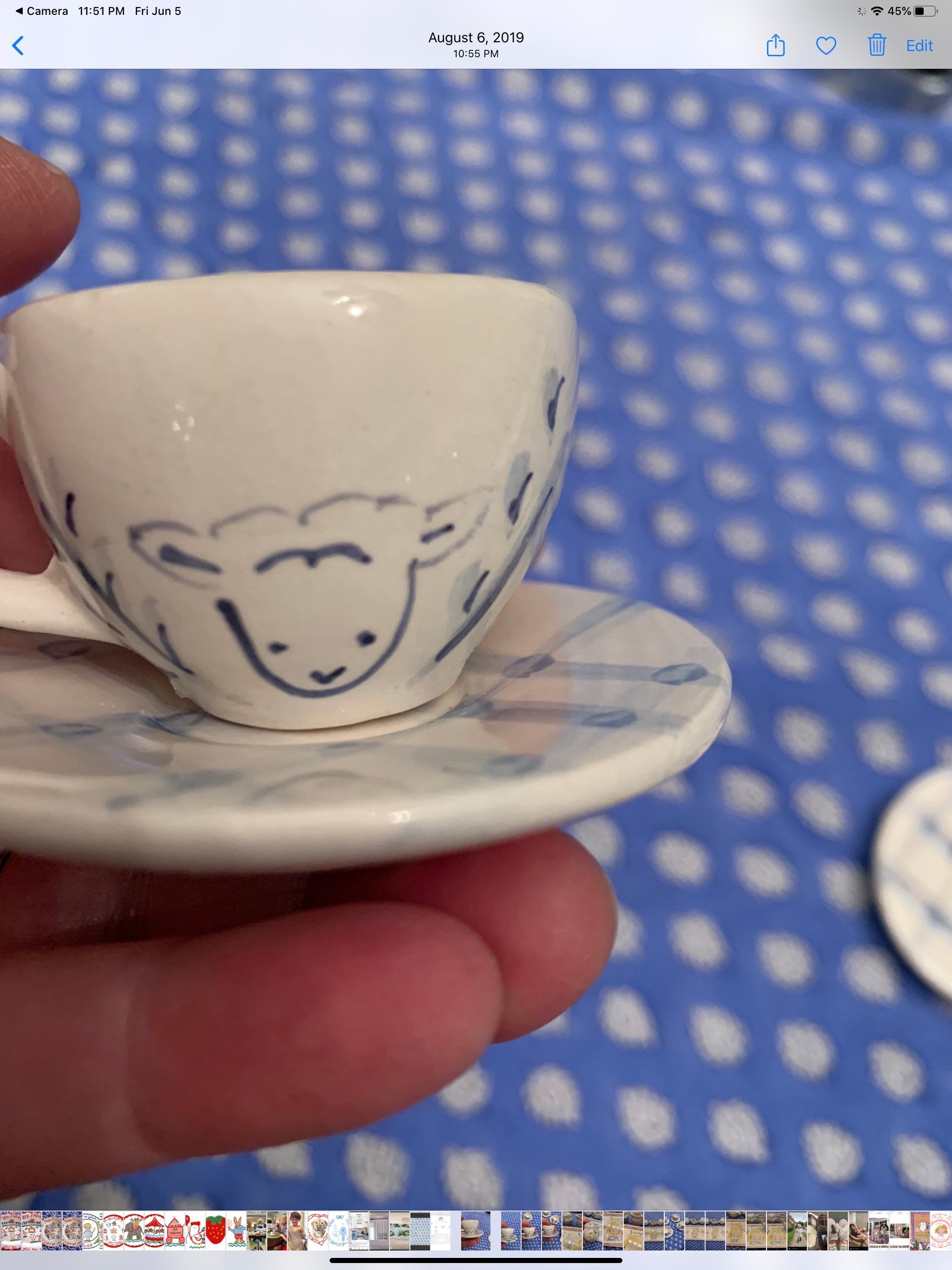 Childrens Tea Set, Blue Gingham tea Set,Personalized,Hand Painted Tea Set, Gift for Girl