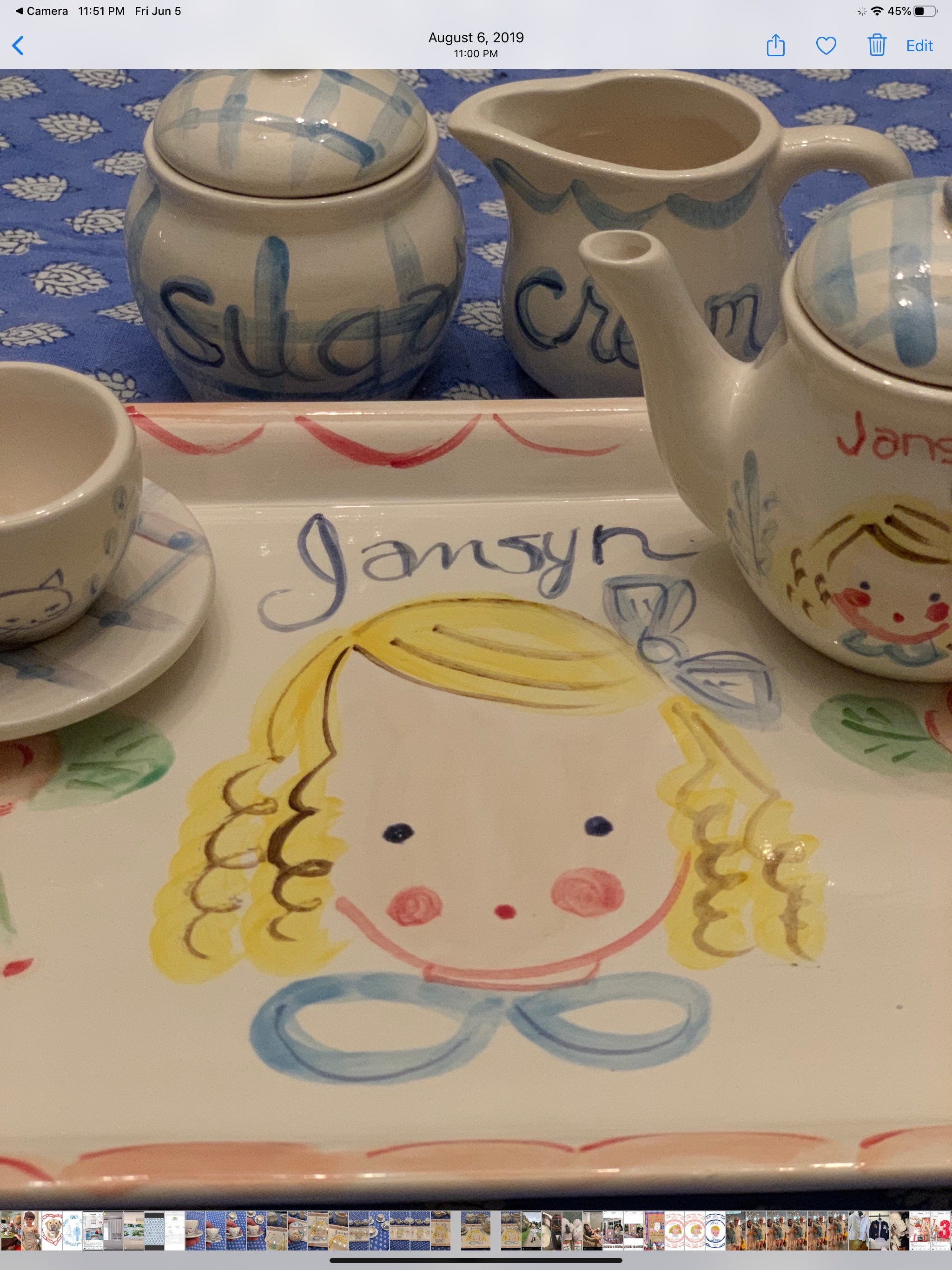 Childrens Tea Set, Blue Gingham tea Set,Personalized,Hand Painted Tea Set, Gift for Girl