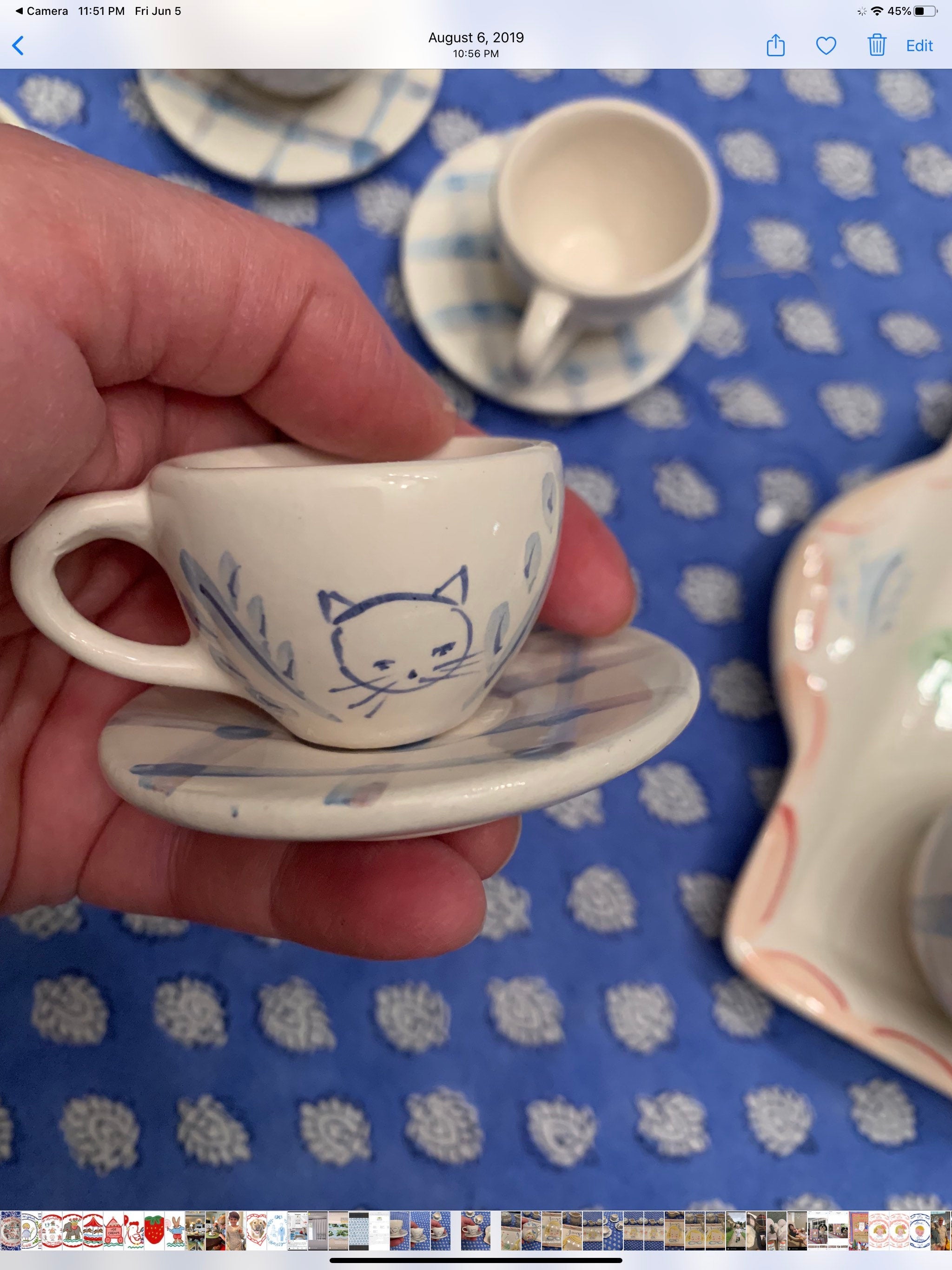 Childrens Tea Set, Blue Gingham tea Set,Personalized,Hand Painted Tea Set, Gift for Girl