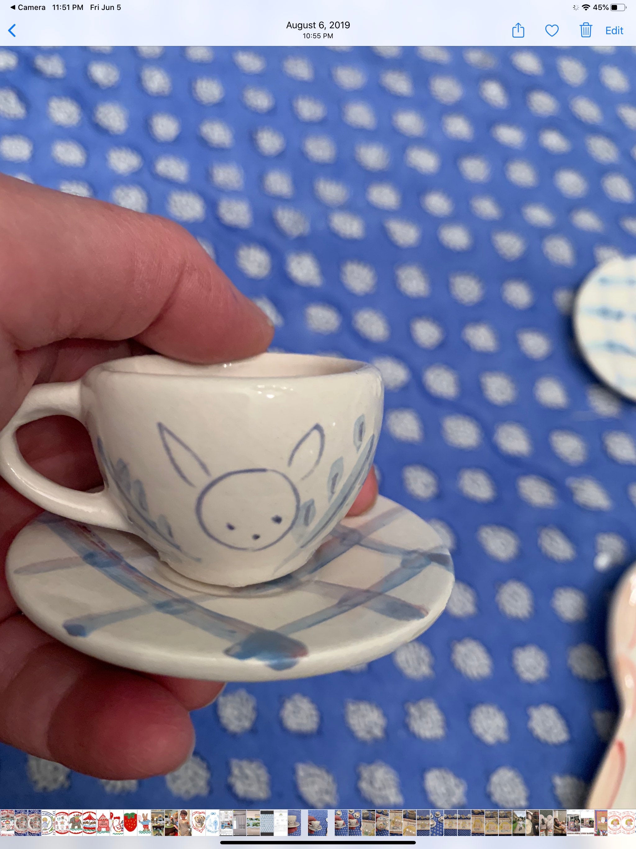 Childrens Tea Set, Blue Gingham tea Set,Personalized,Hand Painted Tea Set, Gift for Girl