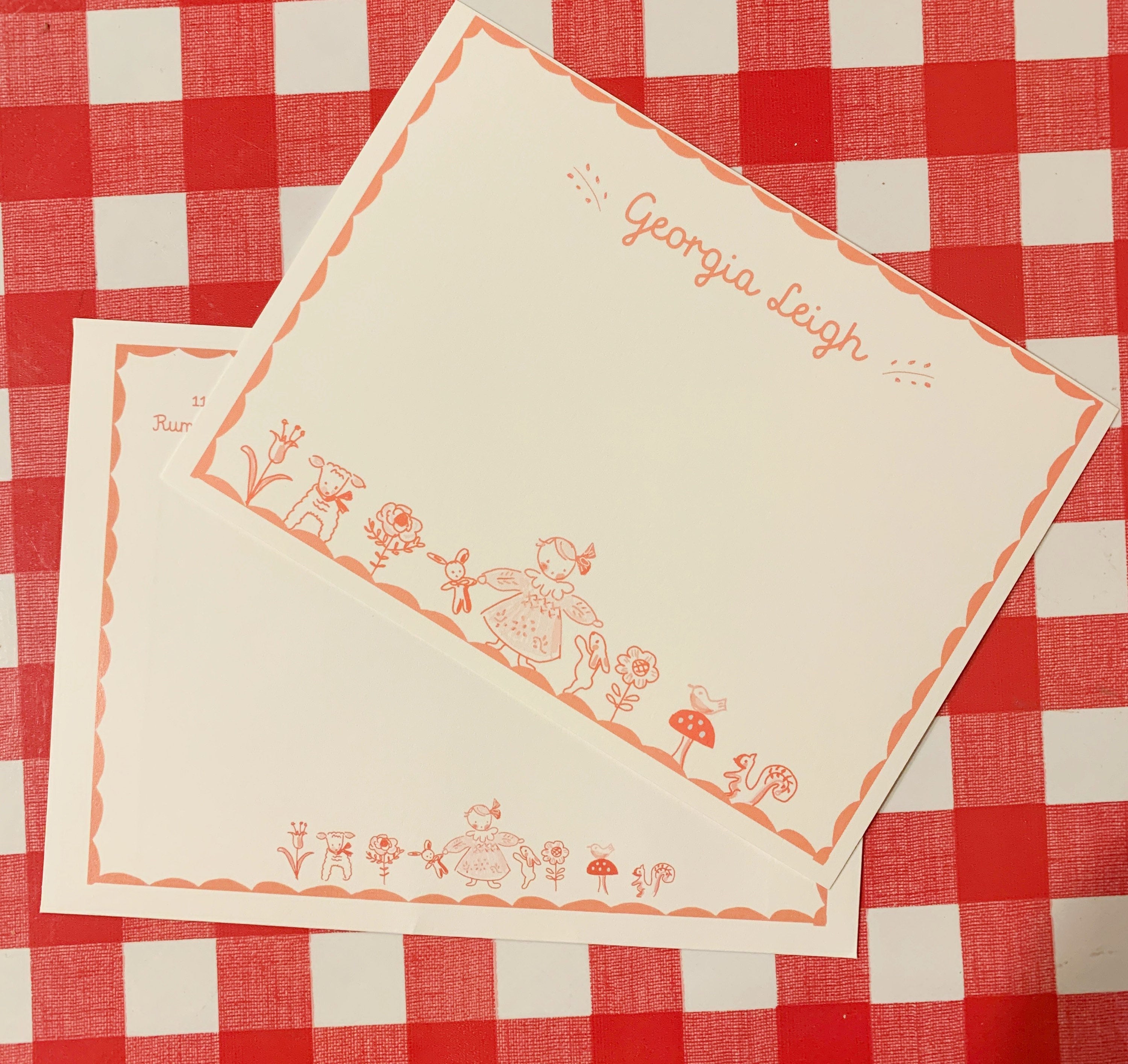 Personalized Notecards - Pink with Girl and Scene - Premium  from Tricia Lowenfield Design 